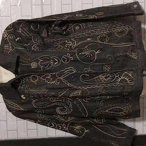 Laura Ashley embroidered Black Denim jacket 1X